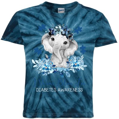 I Wear Blue For Diabetes Awareness Elephant Kids Tie-Dye T-Shirt