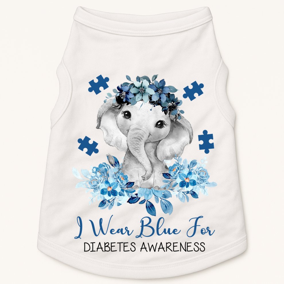 I Wear Blue For Diabetes Awareness Elephant Doggie Tank