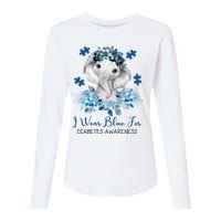 I Wear Blue For Diabetes Awareness Elephant Womens Cotton Relaxed Long Sleeve T-Shirt