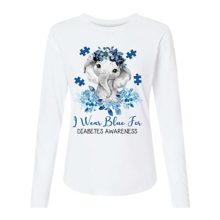 I Wear Blue For Diabetes Awareness Elephant Womens Cotton Relaxed Long Sleeve T-Shirt