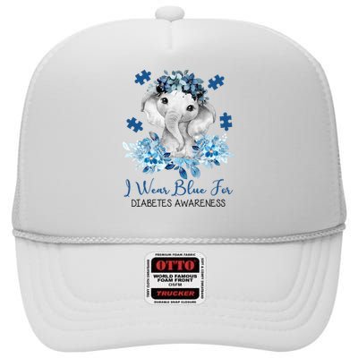 I Wear Blue For Diabetes Awareness Elephant High Crown Mesh Back Trucker Hat