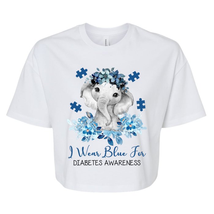 I Wear Blue For Diabetes Awareness Elephant Bella+Canvas Jersey Crop Tee