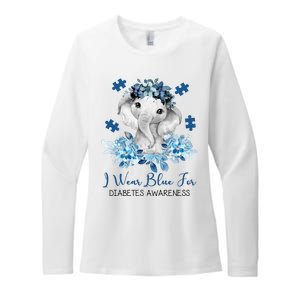 I Wear Blue For Diabetes Awareness Elephant Womens CVC Long Sleeve Shirt