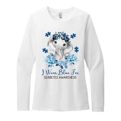 I Wear Blue For Diabetes Awareness Elephant Womens CVC Long Sleeve Shirt