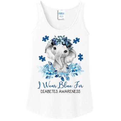 I Wear Blue For Diabetes Awareness Elephant Ladies Essential Tank