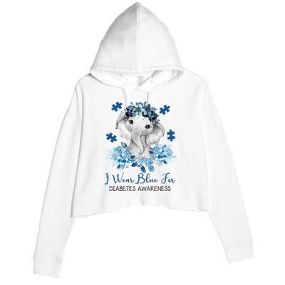 I Wear Blue For Diabetes Awareness Elephant Crop Fleece Hoodie