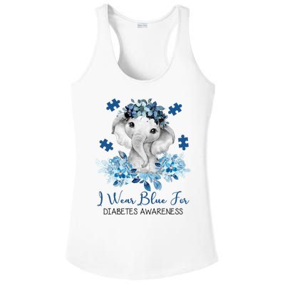 I Wear Blue For Diabetes Awareness Elephant Ladies PosiCharge Competitor Racerback Tank