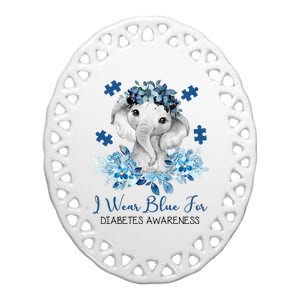 I Wear Blue For Diabetes Awareness Elephant Ceramic Oval Ornament