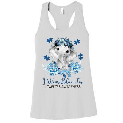 I Wear Blue For Diabetes Awareness Elephant Women's Racerback Tank