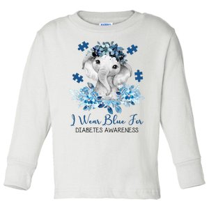 I Wear Blue For Diabetes Awareness Elephant Toddler Long Sleeve Shirt