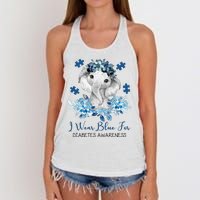 I Wear Blue For Diabetes Awareness Elephant Women's Knotted Racerback Tank