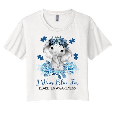 I Wear Blue For Diabetes Awareness Elephant Women's Crop Top Tee