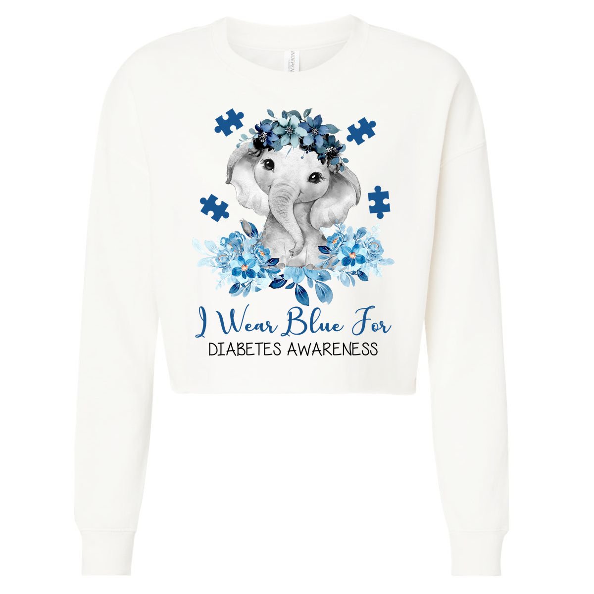 I Wear Blue For Diabetes Awareness Elephant Cropped Pullover Crew