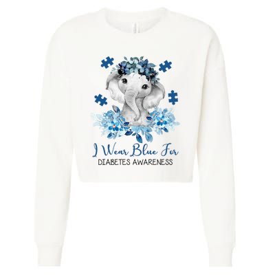 I Wear Blue For Diabetes Awareness Elephant Cropped Pullover Crew