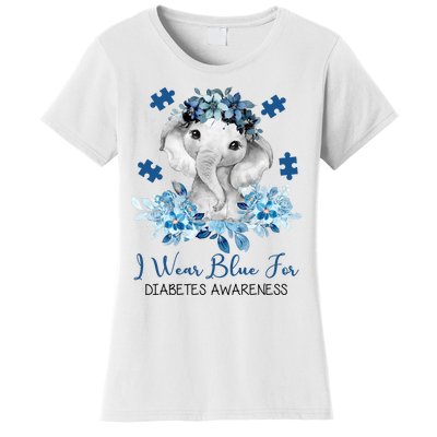 I Wear Blue For Diabetes Awareness Elephant Women's T-Shirt