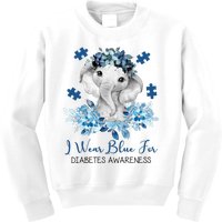 I Wear Blue For Diabetes Awareness Elephant Kids Sweatshirt