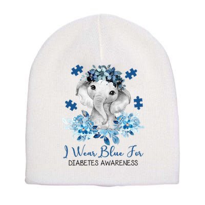 I Wear Blue For Diabetes Awareness Elephant Short Acrylic Beanie
