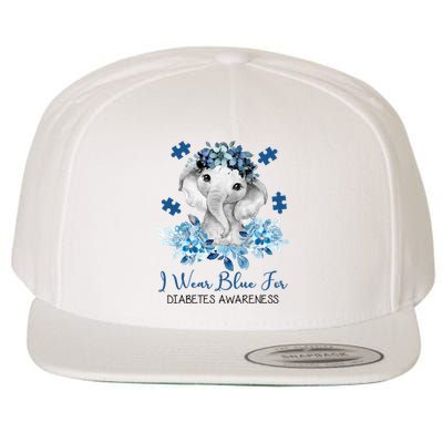 I Wear Blue For Diabetes Awareness Elephant Wool Snapback Cap