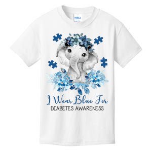 I Wear Blue For Diabetes Awareness Elephant Kids T-Shirt