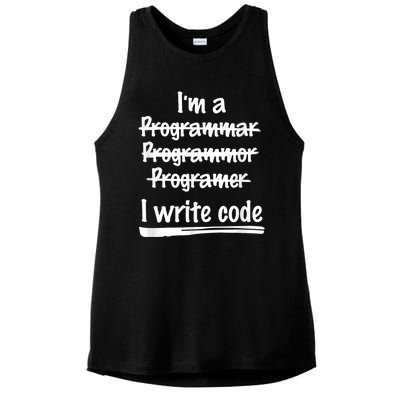 I Write Code Funny Programmer Ladies PosiCharge Tri-Blend Wicking Tank