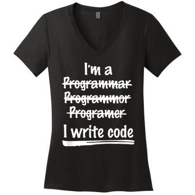 I Write Code Funny Programmer Women's V-Neck T-Shirt