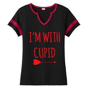 IM With Cupid Funny Valentines Day Gift Ladies Halftime Notch Neck Tee