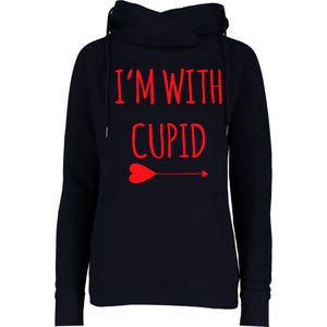 IM With Cupid Funny Valentines Day Gift Womens Funnel Neck Pullover Hood