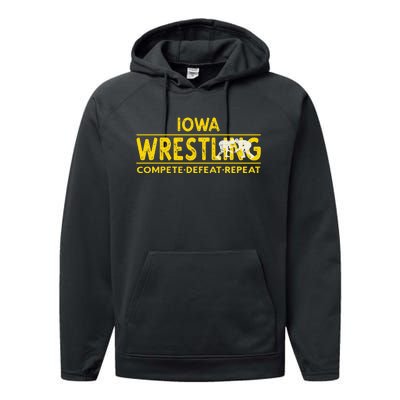 Iowa Wrestling Compete Defeat Repeat Performance Fleece Hoodie