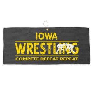 Iowa Wrestling Compete Defeat Repeat Large Microfiber Waffle Golf Towel