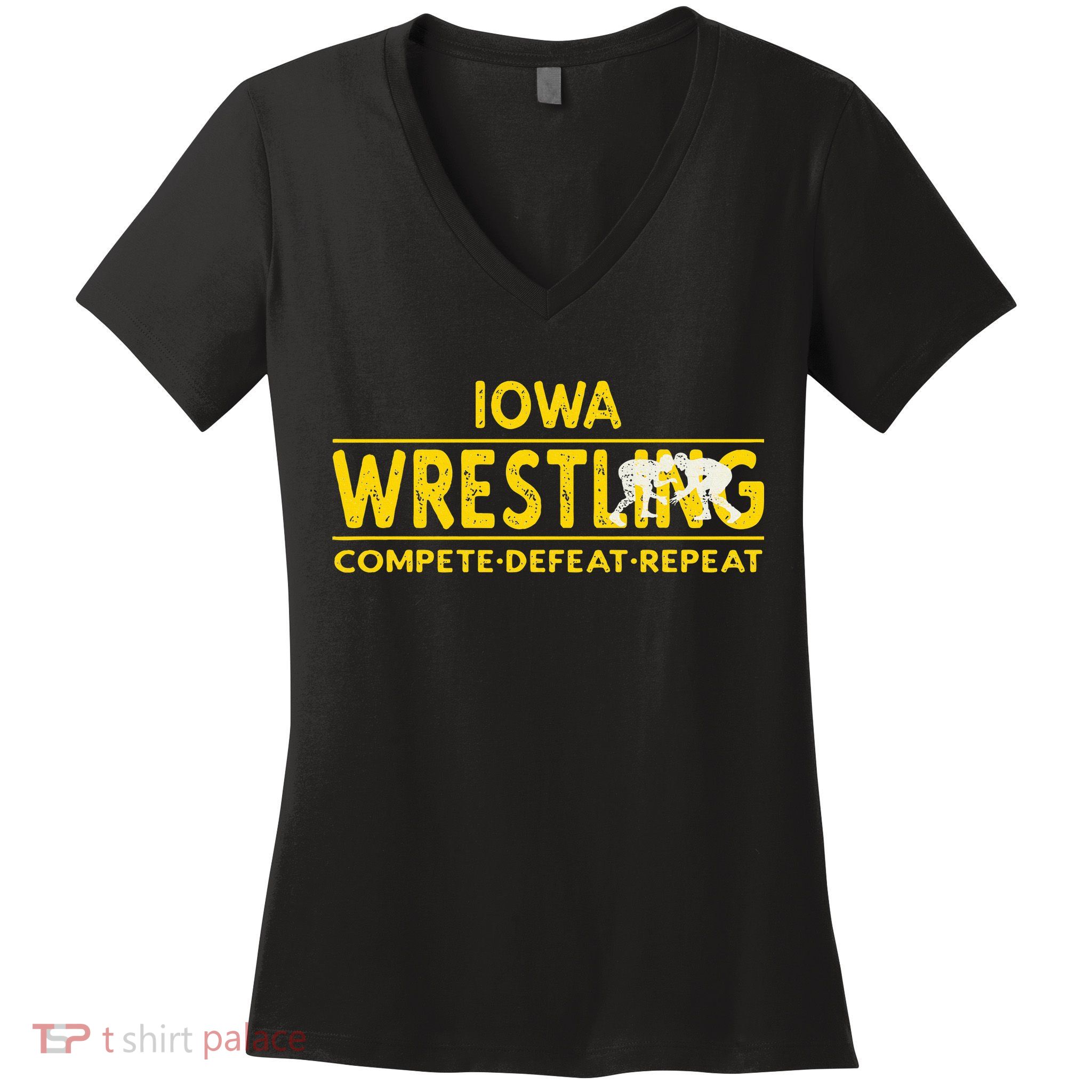 Iowa Wrestling Compete Defeat Repeat Women's V-Neck T-Shirt