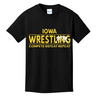 Iowa Wrestling Compete Defeat Repeat Kids T-Shirt