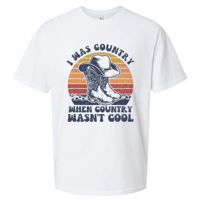 I Was Country When Country Wasnt Cool Cowboy Hat Western Sueded Cloud Jersey T-Shirt