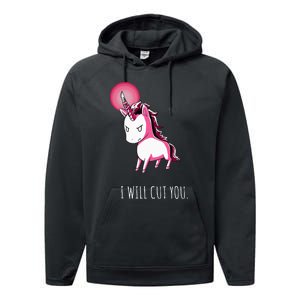 I Will Cut You Stabby Unicorn Funny Performance Fleece Hoodie