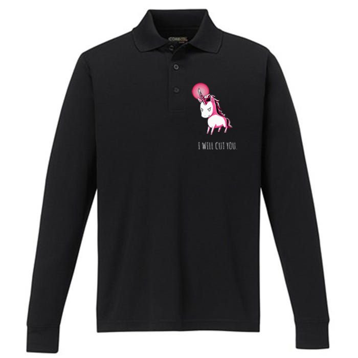 I Will Cut You Stabby Unicorn Funny Performance Long Sleeve Polo