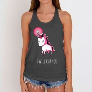 I Will Cut You Stabby Unicorn Funny Women's Knotted Racerback Tank