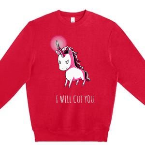 I Will Cut You Stabby Unicorn Funny Premium Crewneck Sweatshirt