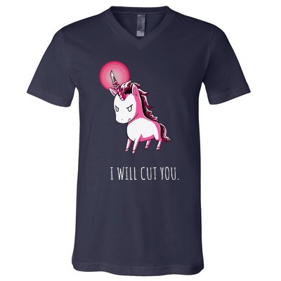 I Will Cut You Stabby Unicorn Funny V-Neck T-Shirt