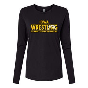 Iowa Wrestling Compete Defeat Repeat Gift Womens Cotton Relaxed Long Sleeve T-Shirt