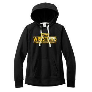 Iowa Wrestling Compete Defeat Repeat Gift Women's Fleece Hoodie