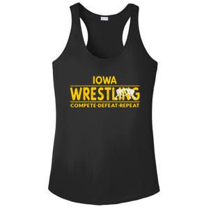 Iowa Wrestling Compete Defeat Repeat Gift Ladies PosiCharge Competitor Racerback Tank