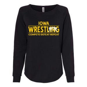 Iowa Wrestling Compete Defeat Repeat Gift Womens California Wash Sweatshirt