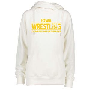 Iowa Wrestling Compete Defeat Repeat Gift Womens Funnel Neck Pullover Hood