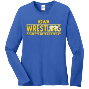 Iowa Wrestling Compete Defeat Repeat Gift Ladies Long Sleeve Shirt