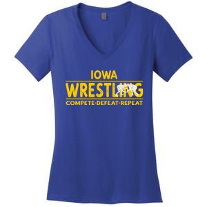 Iowa Wrestling Compete Defeat Repeat Gift Women's V-Neck T-Shirt