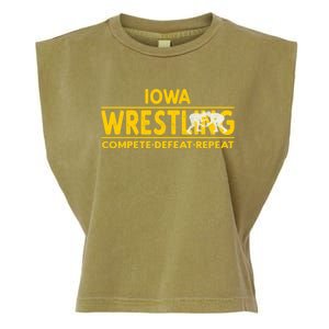 Iowa Wrestling Compete Defeat Repeat Gift Garment-Dyed Women's Muscle Tee