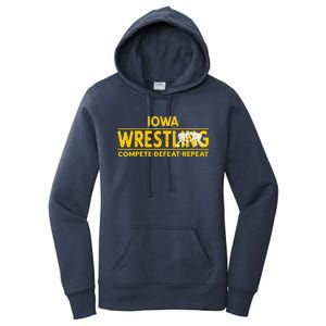 Iowa Wrestling Compete Defeat Repeat Gift Women's Pullover Hoodie