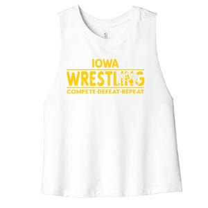 Iowa Wrestling Compete Defeat Repeat Gift Women's Racerback Cropped Tank