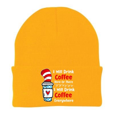 I Will Drink Coffee Here Or There Funny Teacher Teaching Knit Cap Winter Beanie