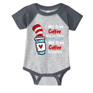 I Will Drink Coffee Here Or There I Will Drink Coffee Everywhere Funny Infant Baby Jersey Bodysuit