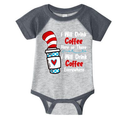 I Will Drink Coffee Here Or There I Will Drink Coffee Everywhere Funny Infant Baby Jersey Bodysuit